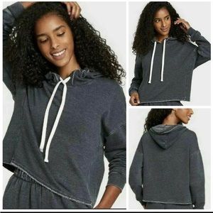 Colsie Women’s Cropped Drawstring Hooded Pullover Sweatshirt Grey Medium Target